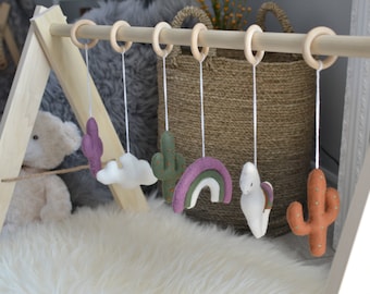 Wood Baby Gym ,Natural Wooden Baby Gym, Hanging Felt wood toy ,Baby Activity Gym, Montessori Toy ,Sensory Toy, Baby Shower