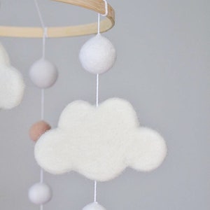 Baby Mobile/Baby crib Mobile /Wool Felt Balls/Felt Cloud Mobile / Nursery Mobile/ Handmade mobile/ Crib Mobile/ Nursery decor/Bed Decor image 7