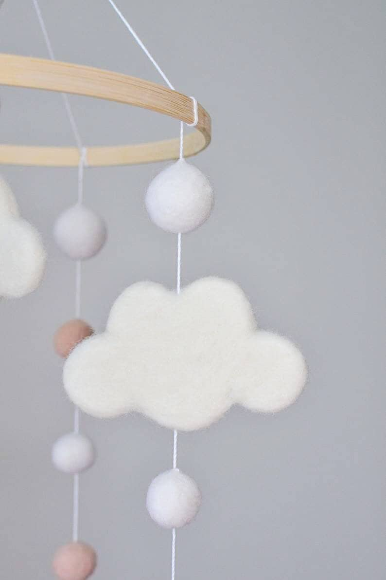 Baby Mobile/Baby crib Mobile /Wool Felt Balls/Felt Cloud Mobile / Nursery Mobile/ Handmade mobile/ Crib Mobile/ Nursery decor/Bed Decor image 7