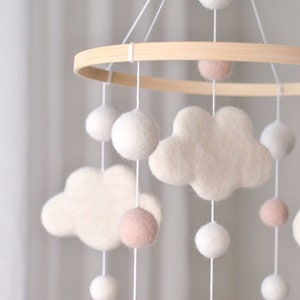 Baby Mobile/Baby crib Mobile /Wool Felt Balls/Felt Cloud Mobile / Nursery Mobile/ Handmade mobile/ Crib Mobile/ Nursery decor/Bed Decor image 3