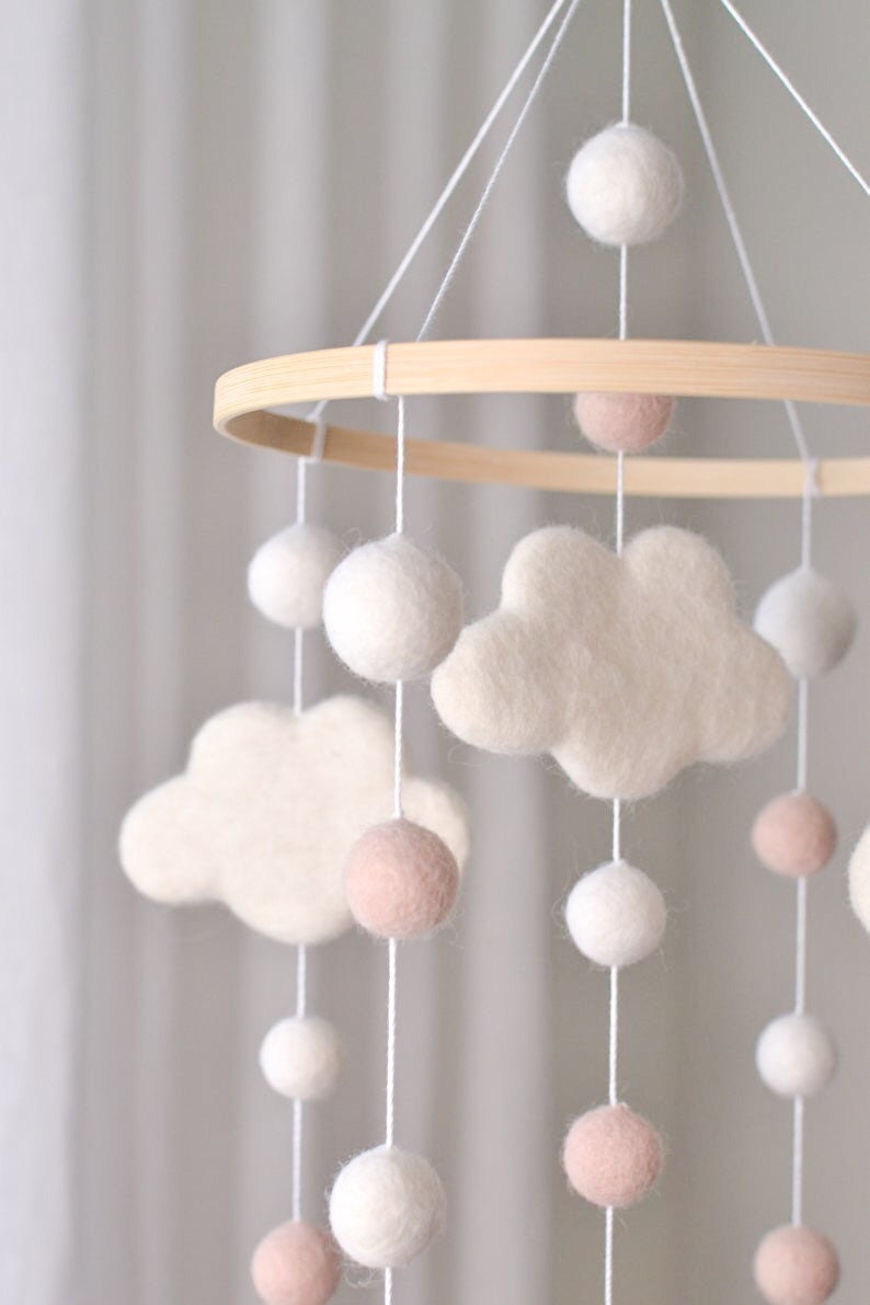 Baby Mobile/Baby crib Mobile /Wool Felt Balls/Felt Cloud Mobile / Nursery Mobile/ Handmade mobile/ Crib Mobile/ Nursery decor/Bed Decor image 3