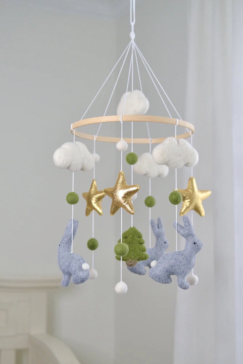 Baby Mobile/ Nursery Mobile/Handmade mobile/Bunny mobile/Star Mobile/Felt Rabbit/Mobile For Baby/Woodland Mobile