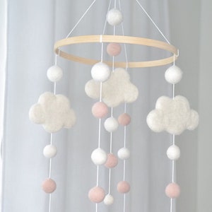 Baby Mobile/Baby crib Mobile /Wool Felt Balls/Felt Cloud Mobile / Nursery Mobile/ Handmade mobile/ Crib Mobile/ Nursery decor/Bed Decor image 10