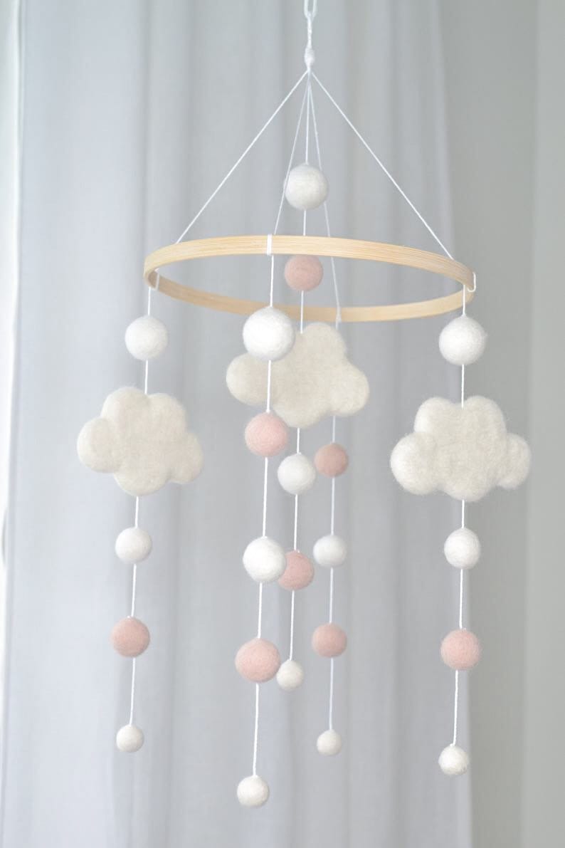 Baby Mobile/Baby crib Mobile /Wool Felt Balls/Felt Cloud Mobile / Nursery Mobile/ Handmade mobile/ Crib Mobile/ Nursery decor/Bed Decor image 10