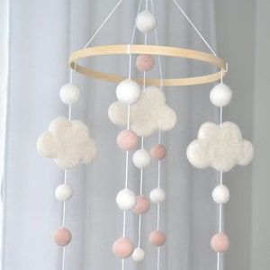 Baby Mobile/Baby crib Mobile /Wool Felt Balls/Felt Cloud Mobile / Nursery Mobile/ Handmade mobile/ Crib Mobile/ Nursery decor/Bed Decor image 9