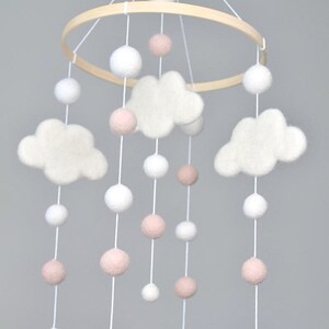 Baby Mobile/Baby crib Mobile /Wool Felt Balls/Felt Cloud Mobile / Nursery Mobile/ Handmade mobile/ Crib Mobile/ Nursery decor/Bed Decor image 8