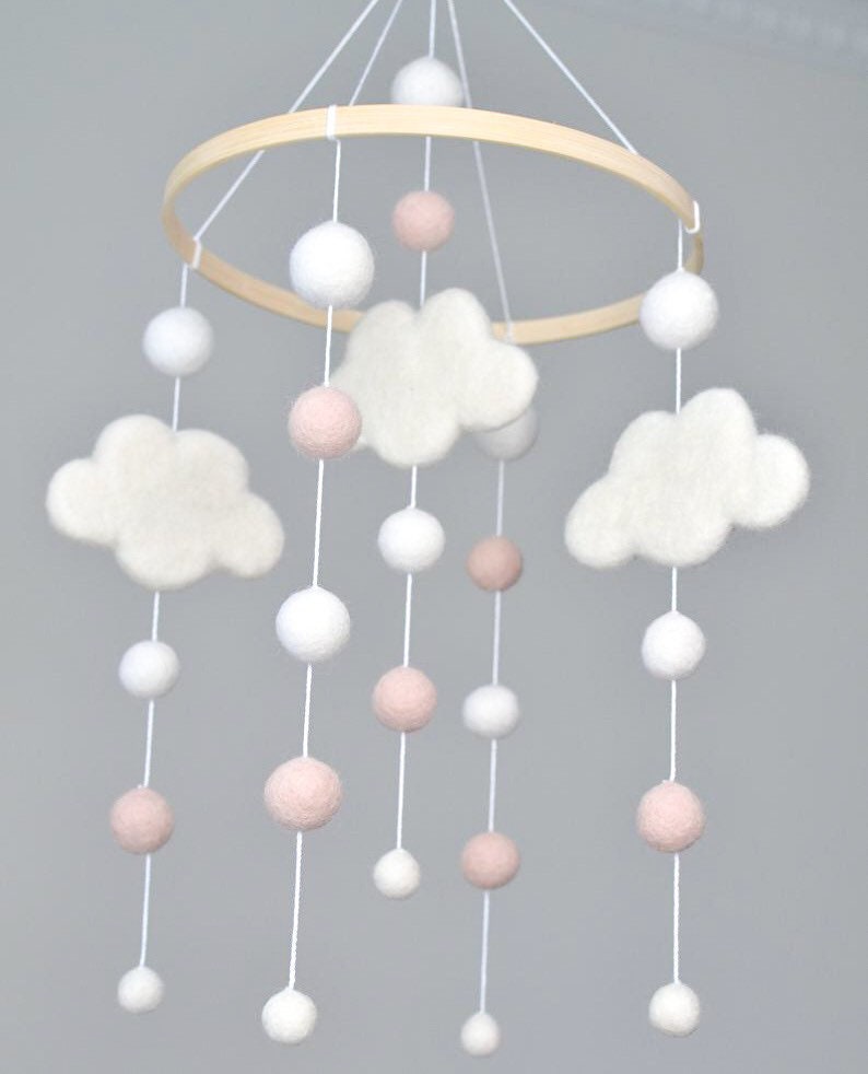 Baby Mobile/Baby crib Mobile /Wool Felt Balls/Felt Cloud Mobile / Nursery Mobile/ Handmade mobile/ Crib Mobile/ Nursery decor/Bed Decor image 8