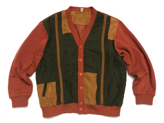 Vintage cardigan brick red brown green vintage co… - image 2