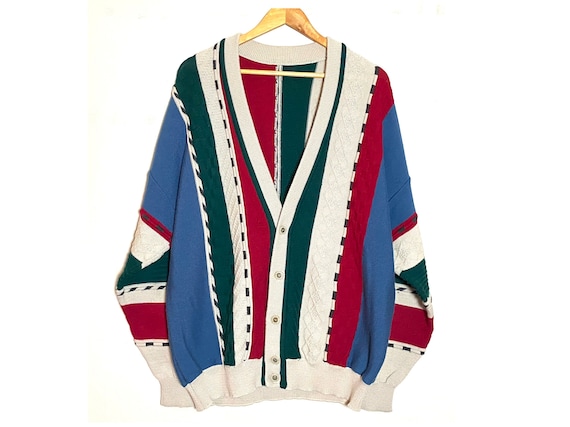 Vintage cardigan multicolor jumper  textured coog… - image 1
