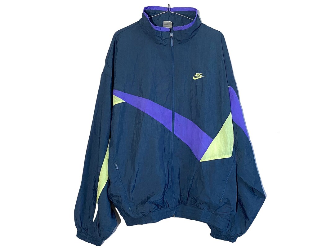 90s Nike Track Jacket Vintage 1990 Navy Blue Purple Tracksuit Softshell ...
