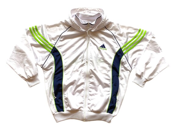 Adidas Track Jacket 1990 White Navy Green Vintage Polyester Sweatshirt Etsy