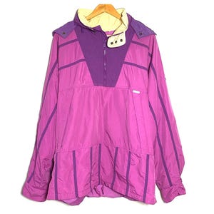 Vintage purple jacket Sympa Tex basic kangaroo membrane neon block color yellow ski boxy anorak jacket with hood