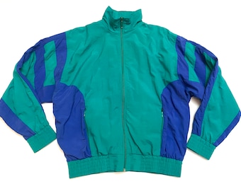 Vintage-Trainingsjacke, psychodelische Neonfarben, saures Lila, Violett, Blaugrün, Softshell-gefütterte Jacke aus den 1990er Jahren