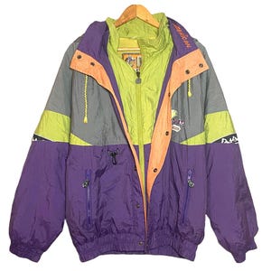 Vintage jacket winter off limit basic american neon block color  purple yellow ski boxy jacket gray orange hood