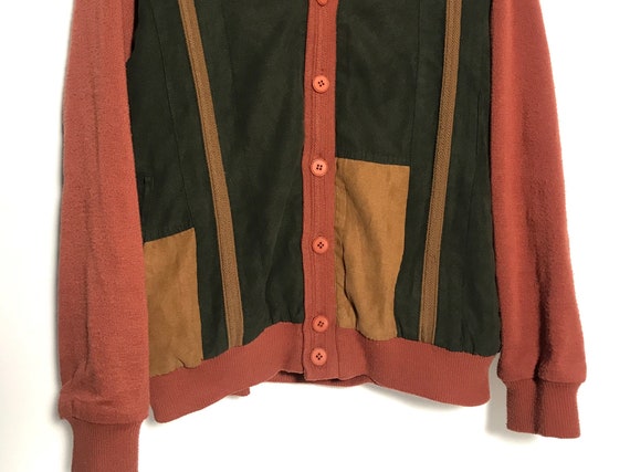 Vintage cardigan brick red brown green vintage co… - image 5