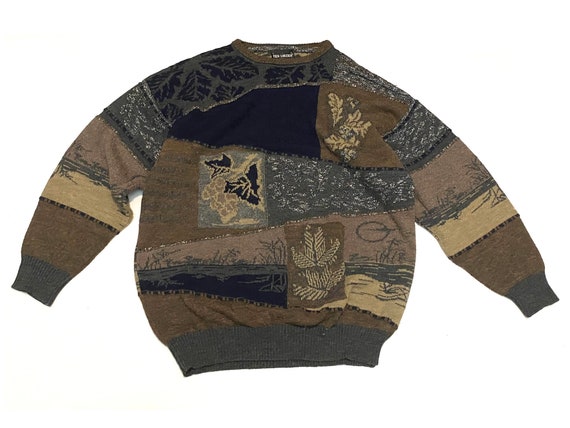 Oversized wool sweater Crazy geometric coogi styl… - image 3