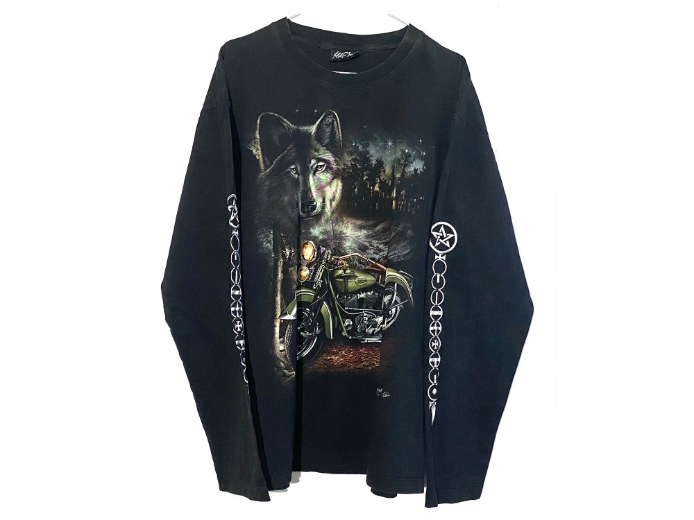 Vintage Bicycle T-Shirt Longsleeve Wolf Bike Mountains Night Black Metal Tee Long Sleeves Trendy Fashion