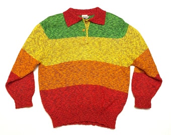 Maglione vintage color block geometrico astratto stile coogi arcobaleno camicetta giallo rosso verde arancione maglione wmns S