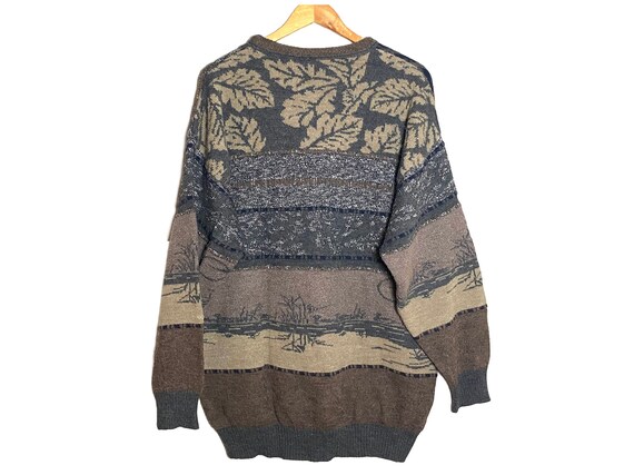 Oversized wool sweater Crazy geometric coogi styl… - image 2