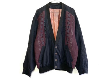 Cardigan vintage nero soft shell viola lavorato a maglia maglione cosby vintage leggero giacca a blocchi di colore del 1990