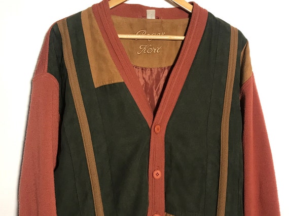 Vintage cardigan brick red brown green vintage co… - image 4