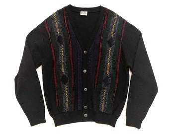 Vintage wool sweater navy blue jumper 90s cardigan geometric pattern wool cosby