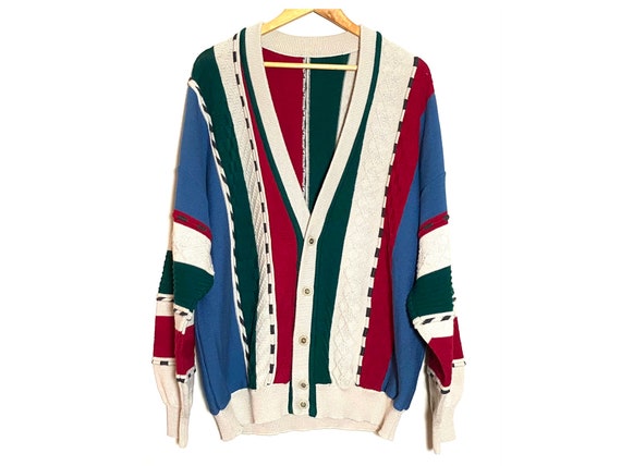 Vintage cardigan multicolor jumper  textured coog… - image 4