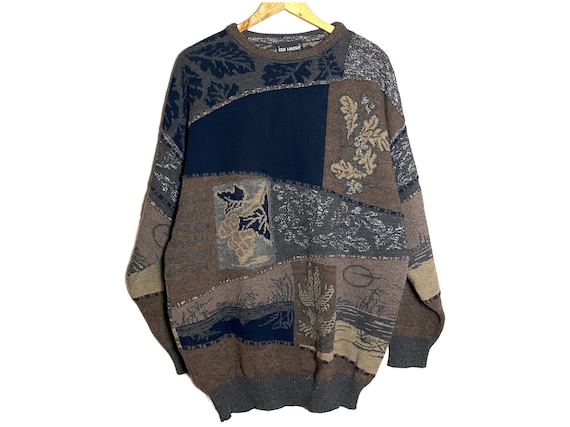 Oversized wool sweater Crazy geometric coogi styl… - image 1