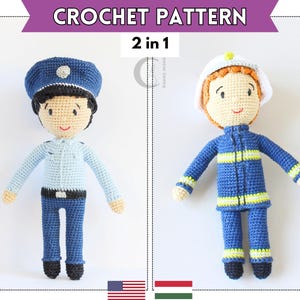 Hero Amigurumi Crochet Pattern Bundle | 2-in-1 Policeman & Firefighter Dolls | Role-Play Ready | Beginner-Friendly | Digital PDF Tutorial