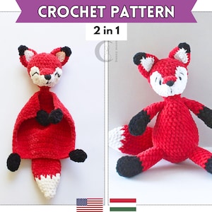 Zestaw wzorów na szydełkowane lisy | Zestaw wzorów na szydełkowane 2 w 1 | Szydełkowa zabawka dla żłobka Woodland Nursery Fox Lovey & Plush Toy &gt;&gt; klikalny samouczek w formacie PDF &lt;&lt;