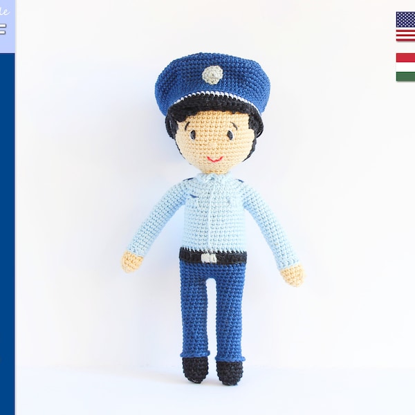 Crochet POLICEMAN PATTERN | Gary, the police crochet pattern | Amigurumi cop | Crocheted police officer doll  >> clickable PDF tutorial <<