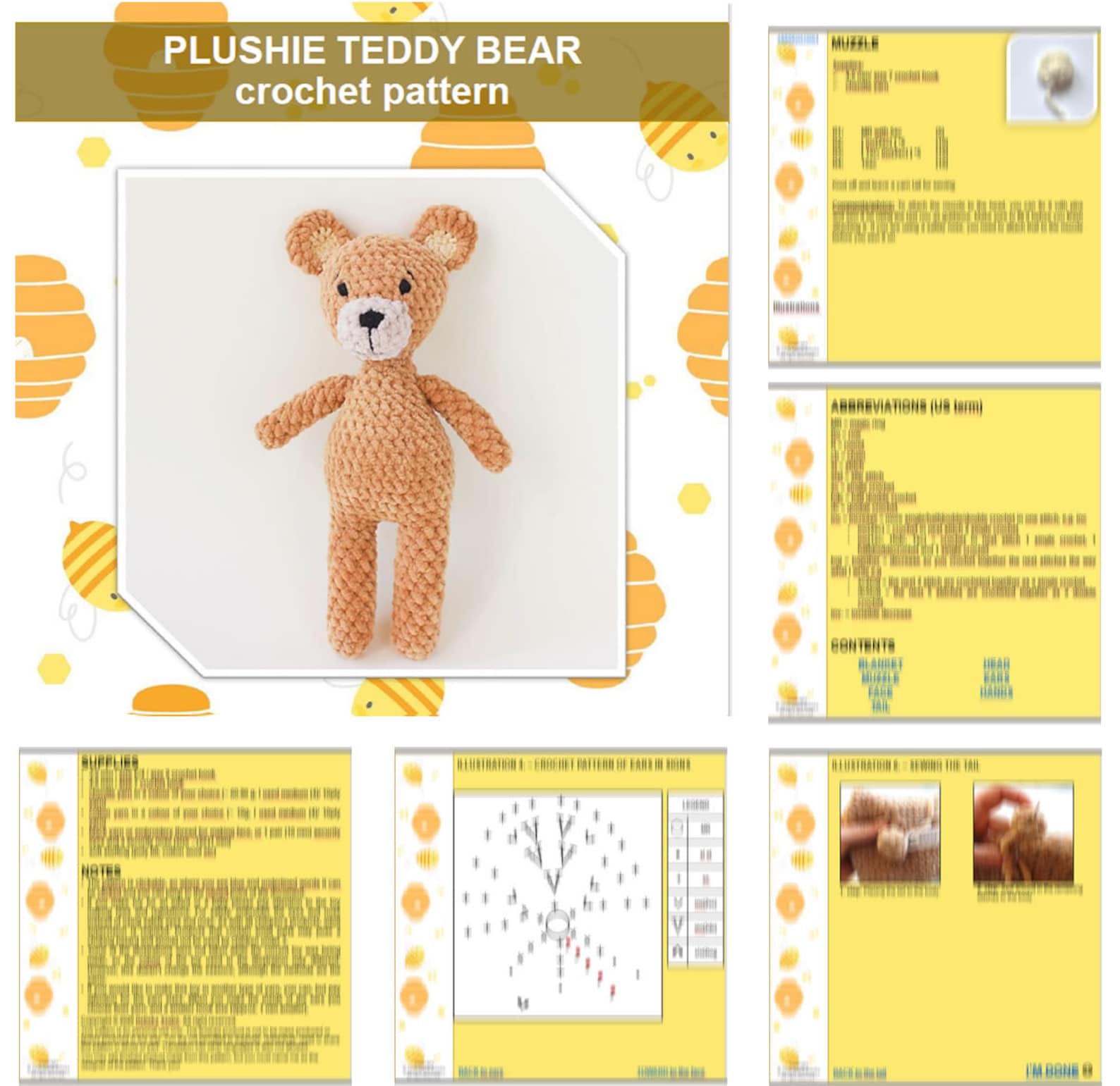 Crochet BEAR PATTERN One piece body Teddy bear amigurumi Etsy