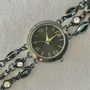 Art Deco Black Chrome Ladies’ Bracelet Watch, New Battery!