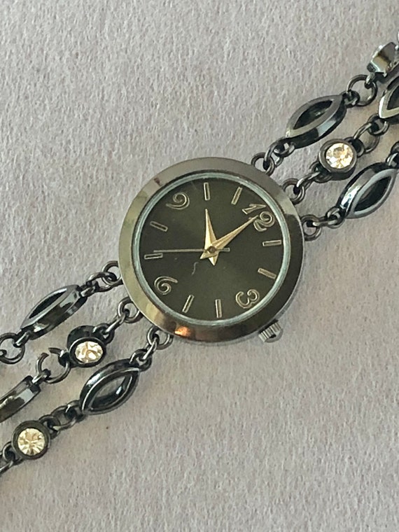 Art Deco Black Chrome Ladies’ Bracelet Watch, New 