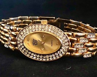 Gold Toned Australian Crystal Elegant Ladies’ Bracelet Watch, new battery!