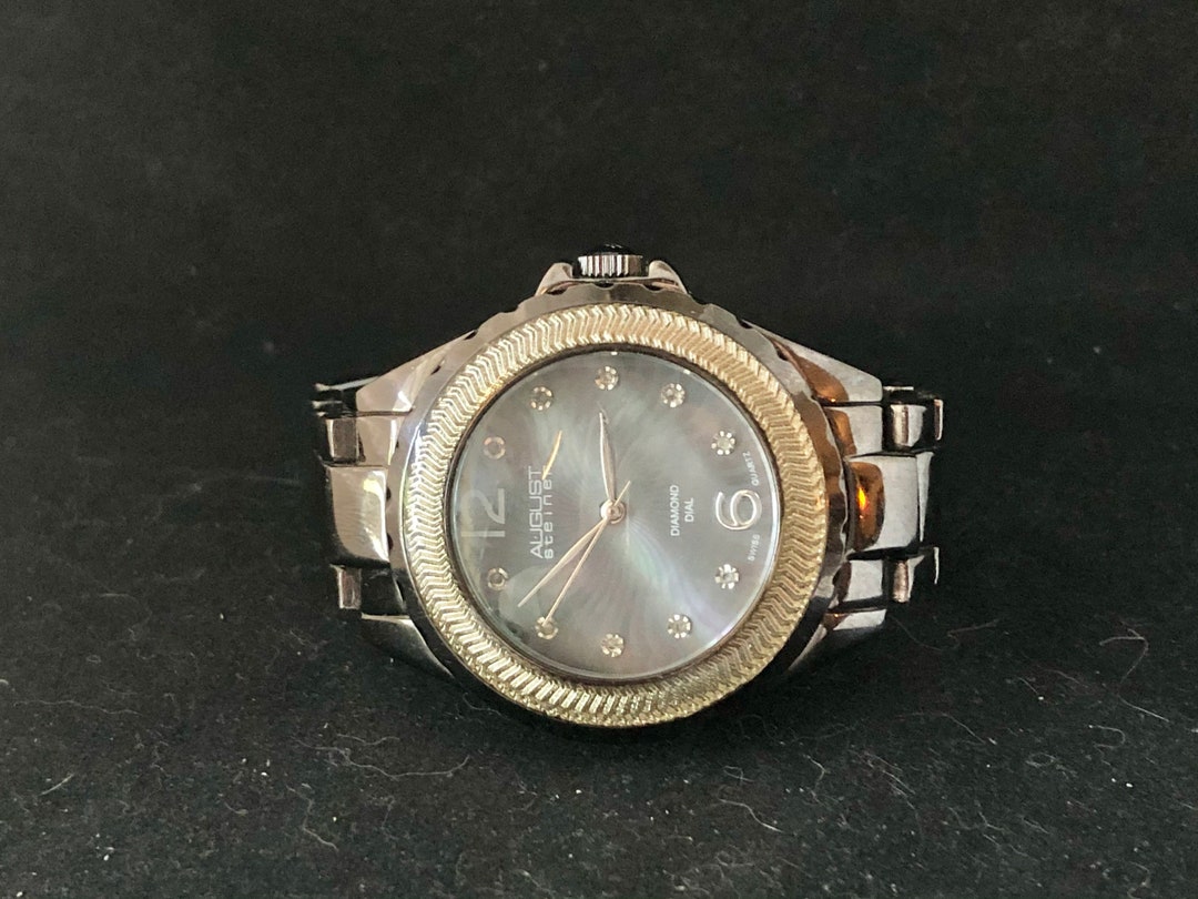 Swiss Quartz Diamond Dial Chrome Industrial Style August Steiner