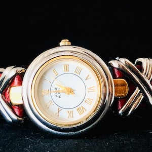 Artistic Two Tone Anne Klein Ladies’ Watch, Red Leather Band, Myota Engine, New Battery!