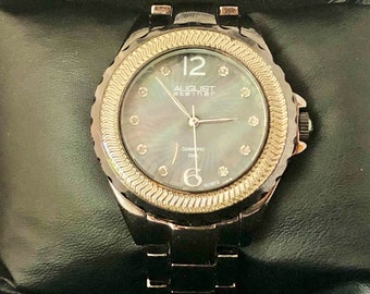 Swiss Quartz Diamond Dial Chrome Industrial Style August Steiner