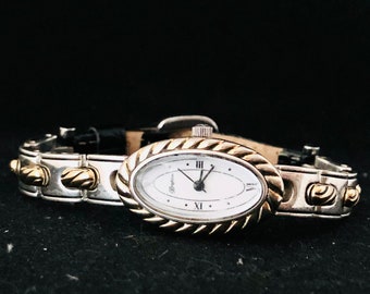 Artistic Two Tone Silver Plated Brighton Ladies’ Bracelet Watch, New Battery!