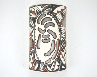 Kokopelli design wall sconce-Authentic one of a kind Acoma painted-Signed by the Native American artist