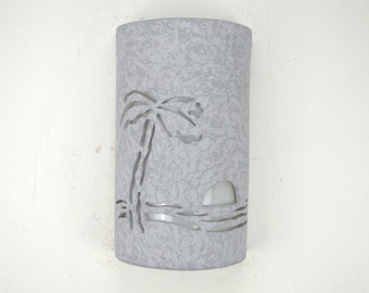 Palm Tree 14" Open Top Wall Sconce: Gray Tone Beachy Indoor/Outdoor Light