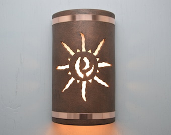 Southwestern Sun Wall Sconce with Copper Bands, Indoor/Outdoor Lighting