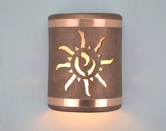 Southwestern Sun Wall Sconce: Copper Accent Lighting, Indoor/Outdoor