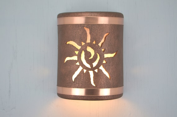Southwestern Sun Wall Sconce: Copper Accent Lighting, Indoor/Outdoor