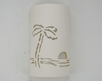 Palm Tree Wall Sconce with Sunset, Indoor Outdoor Lighting