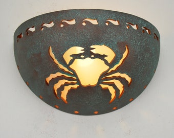 Crab Wall Sconce: Copper Patina Coastal Indoor Light