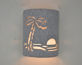 Palm Tree Wall Sconce: Beachy Gray Tone Light, Indoor/Outdoor
