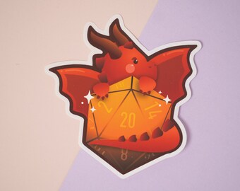 Dungeons & Dragons (DnD) - Red Dragon with Natural 20 Roll (Weatherproof Matte Sticker ~3in)