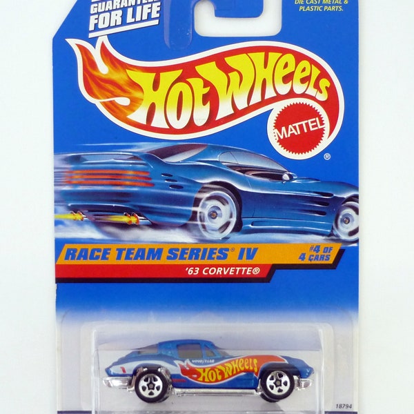 Hot Wheels '63 Corvette #728 Race Team Series IV 4 of 4 Blue Die-Cast Car 1998