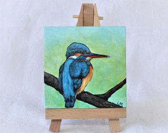 Original Small Acrylic Painting | Little Kingfisher Bird